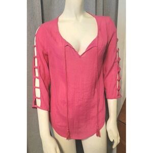 Pheasant Cottagecore Boho Coquette Bubblegum Pink Cutout Sleeve Top Como Vtg PS